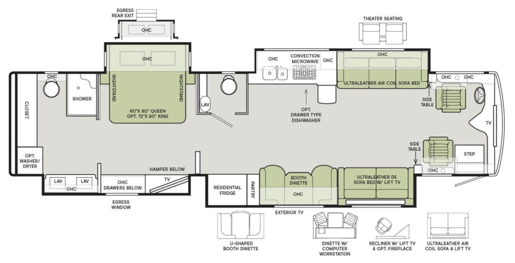 <p>Fireplace is an option with Recliner and Lift TV configuration. Advertised with Nightstands, however, they are very small.<br></p>