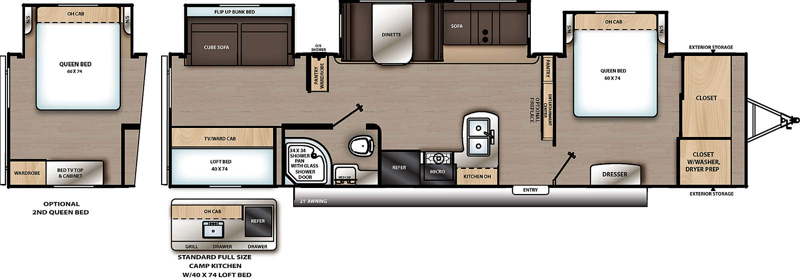 <p>Optional 2nd queen bed to allow for 5 sleepers.<br></p>